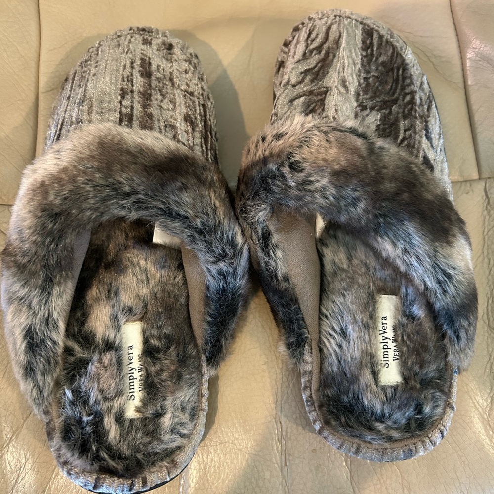 Vera Wang Velvet and Faux Fur Slippers